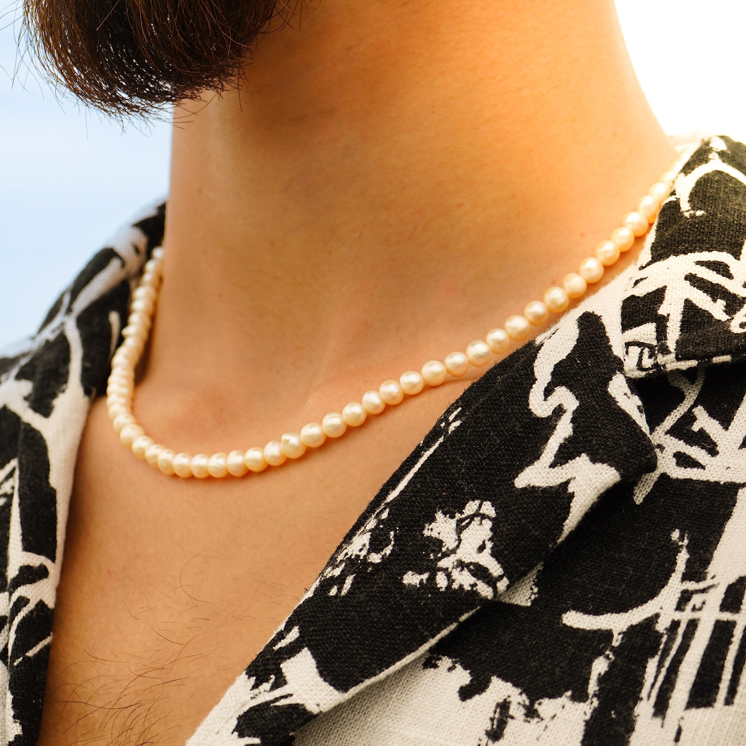 Süßwasserperlen Halskette Herren Streetwear Schmuck Sommer Accessoire, 45cm-50cm verstellbare Länge, 5-6mm Perlen Größe