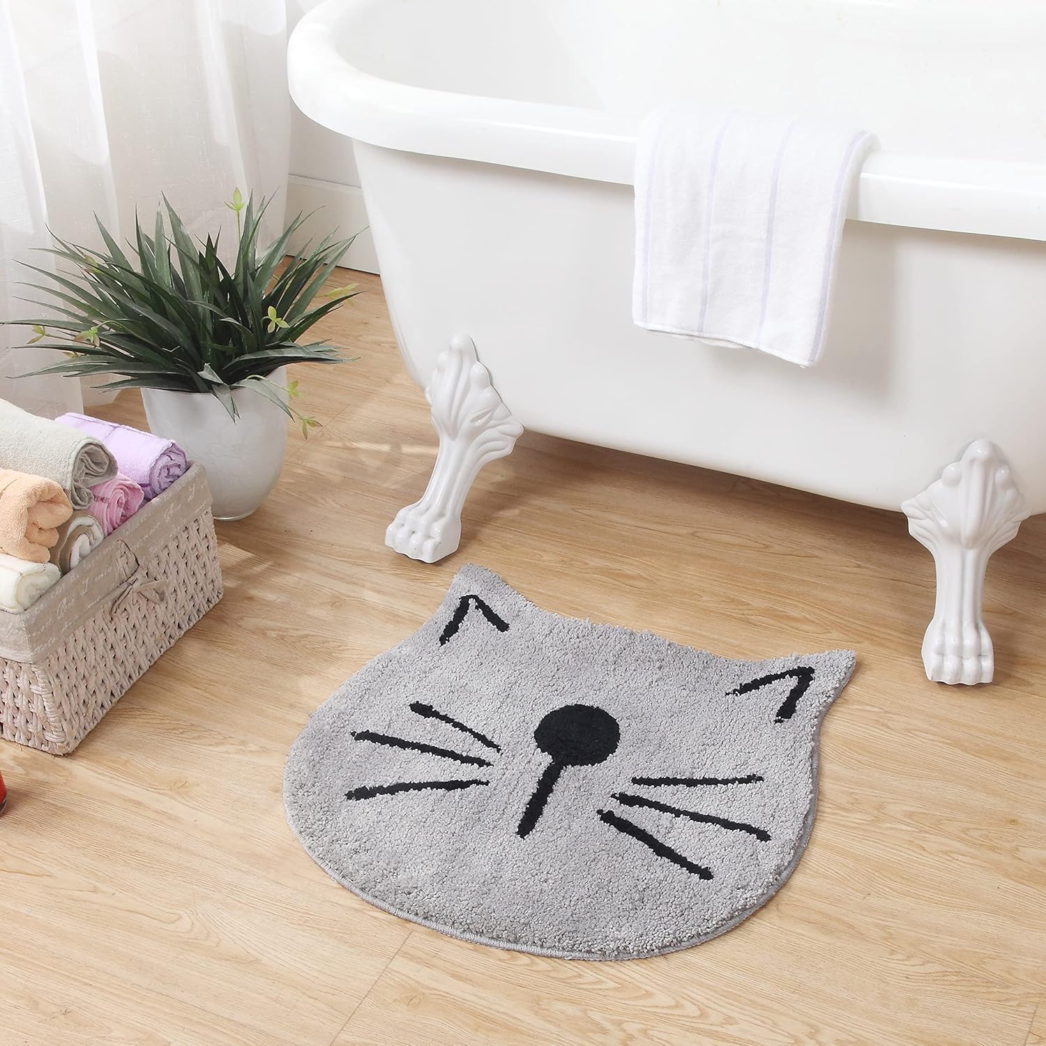 Easy Home Cat Face Bathroom Rugs, Non Slip Bathroom Cat
