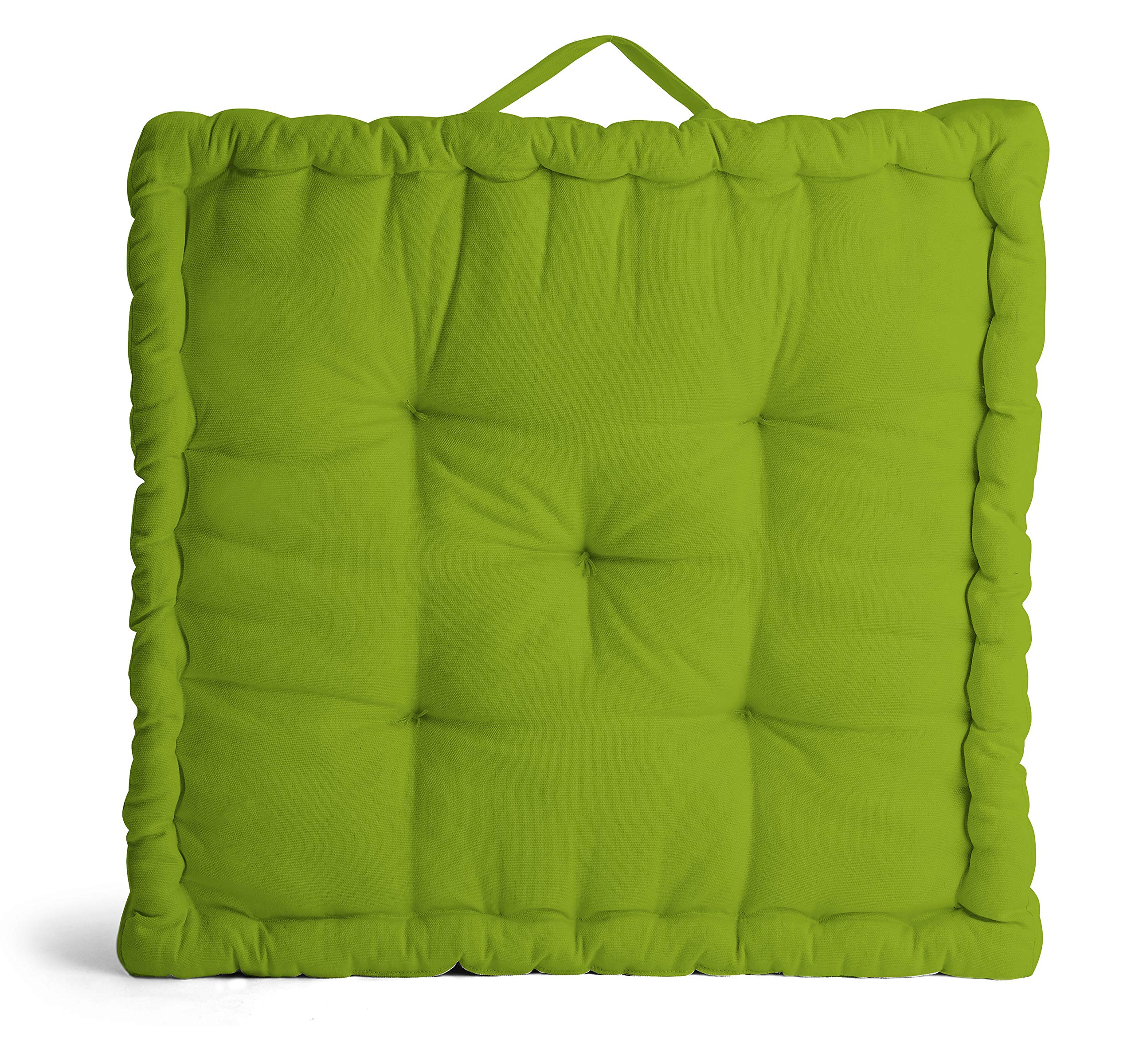 Encasa XO Square Floor Cushions 40x40x8 cm - Lime Green - Solid Dyed Canvas with Micro-Fiber Filling Large Size for Seating Meditation Yoga Pooja Guests Living Room Bedroom