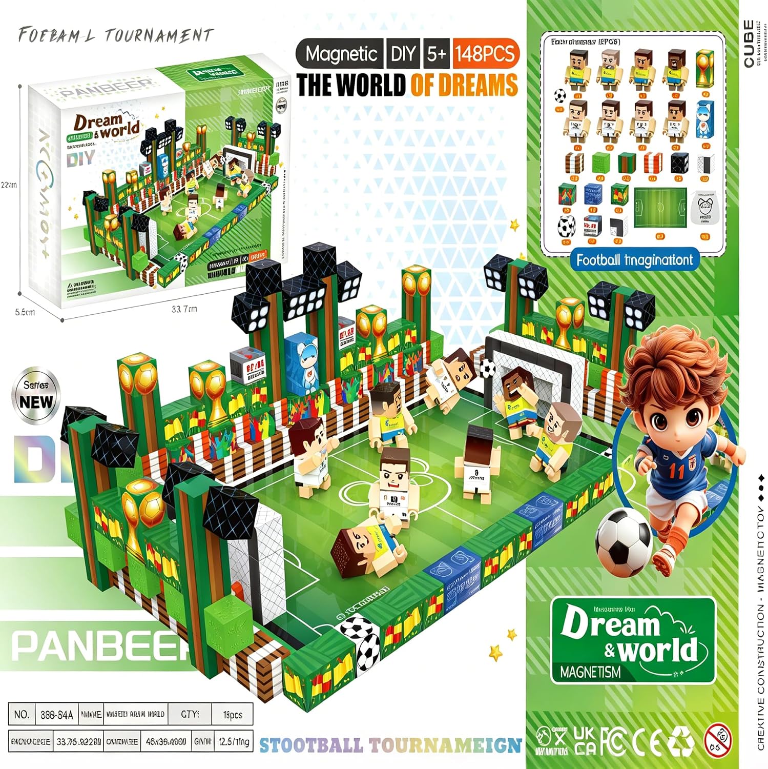 Soccer Themed Magnetic Building Blocks Set 148PCS, STEM Pixel Stacking Cubes DIY Football Field Construction Playset, Ideal Birthday for Teen Boys Girls 14 Years Old & Up image 3