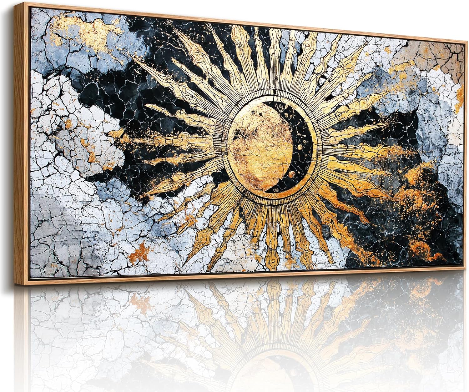 imjiayu Large Framed Wall Art, Sun Wall Art, Gothic Wall Decor, Gold Sun and Moon Painting, Witchy Astrology Canvas Prints, Boho Big Pictures for Living Room Bedroom Office Home Decoration 20"x40"