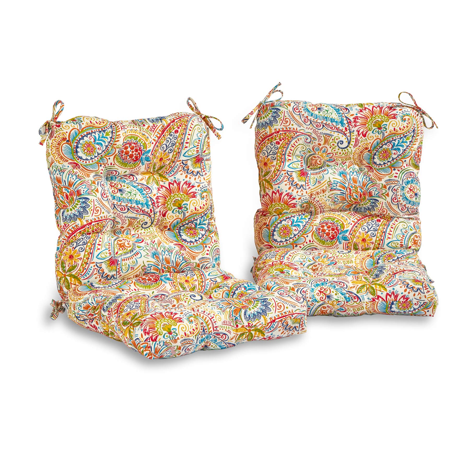 South Pine Porch Outdoor Seat/Back Chair Cushion, Set of 2, Jamboree Paisley 2 Count
