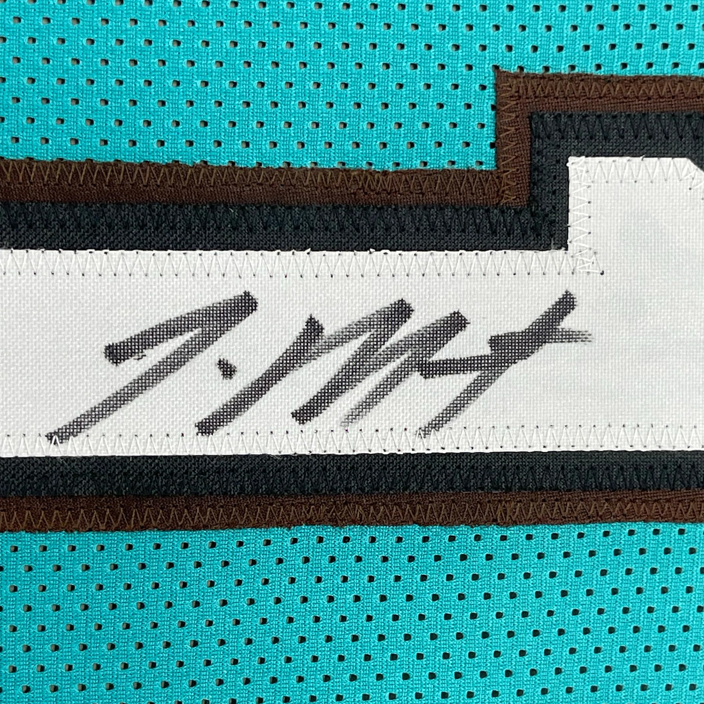 Framed Autographed/Signed Ja Morant 35x39 Memphis Teal Basketball