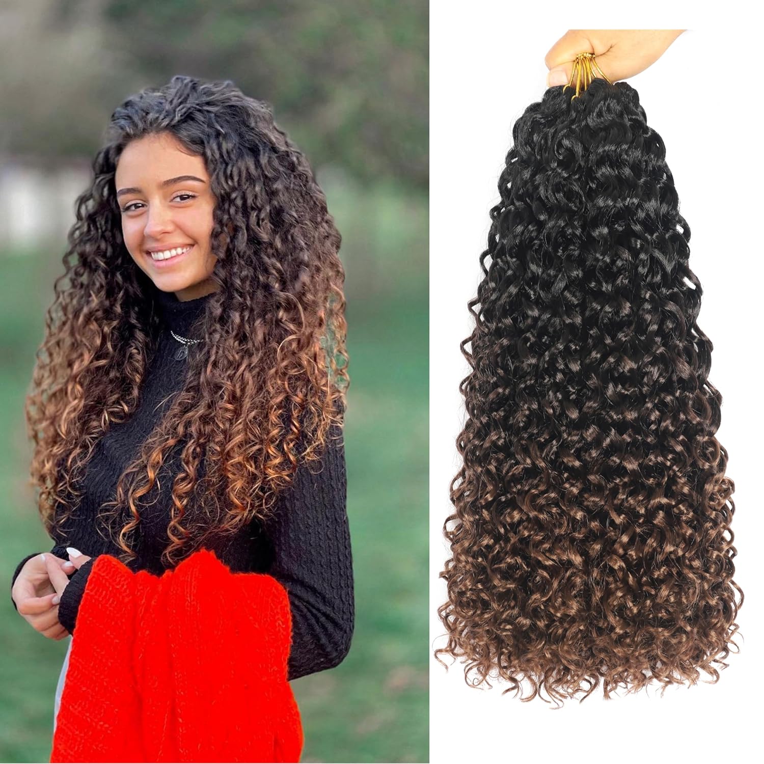 8 Packs 18 inch GoGo Curl Crochet Hair for Black Women Water Wave Curly Crochet Braiding Hair Ocean Wave Beach Curl Wavy Crochet Hair Extensions (Pack of 8, Black)