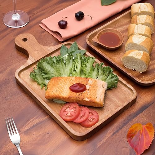 Miniatura 4 de VieWood Bandeja de madera con asa para alimentos, plato de barbacoa, tabla de servir grande de madera para entretener, bebidas, cupcakes, sushi