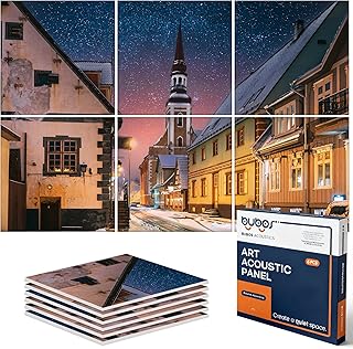 BUBOS 6 Pack Art Acoustic Panels Soundproof Wall Panel,70.8X47.2 Inches Large Sound Absorbing Panel,Self-adhesive Decorative Acoustical Wall Panels, Acoustic Treatment for Home Office（Starry Chapel）