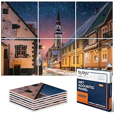 BUBOS 6 Pack Art Acoustic Panels Soundproof Wall Panel,70.8X47.2 Inches Large Sound Absorbing Panel,Self-Adhesive Decorative Acoustical Wall Panels, Acoustic Treatment for Home Office(Starry Chapel)