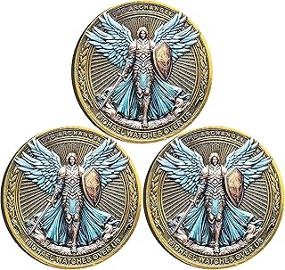 The Archangel Michael Watches Over Us Challenge Coin - Psalm 91:10-11 Inspirational Religious Collectible Coin with Clear Protective Case (Pack of 3)