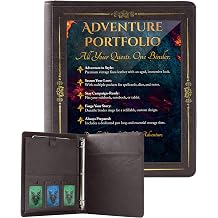Soar Forge Vintage Adventurers Portfolio PU Faux Leather Character Sheet Binder, Binder for DND with Spell Card Display Organizer, Clear Front Cover, and Storage Pockets Shadow Brown w/Gold Foil