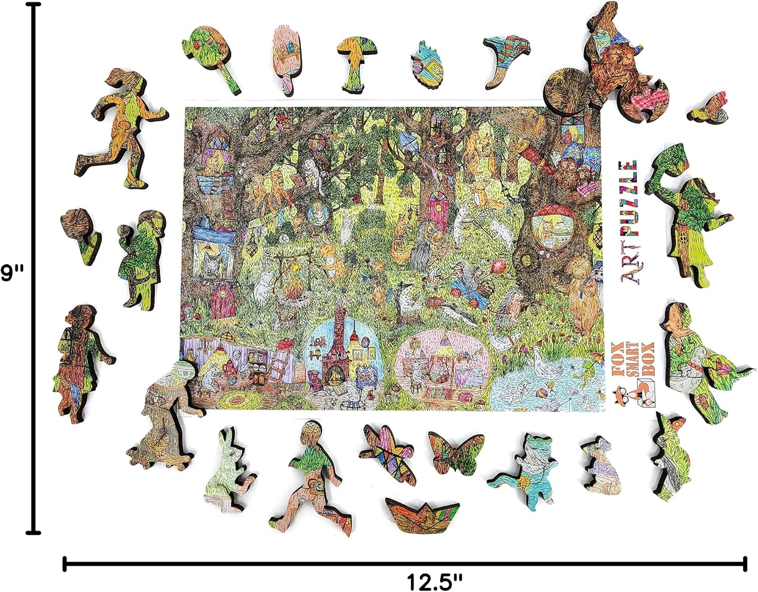 Wooden Puzzle for Adults with Uniquely Shaped Pieces - Made in The USA by FoxSmartBox - 245 Pieces - Fairy Forest. Summer