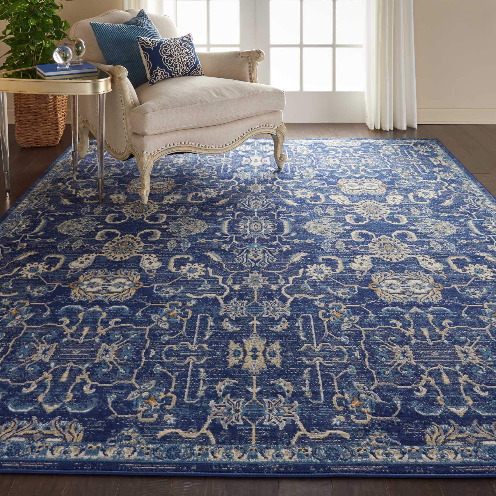Nourison Home Grafix Traditional Navy 7'10" x 9'10" Area Rug, Easy Clean, Non Shedding, Bed Room, Living Room, Dining Room, Kitchen (8x10)