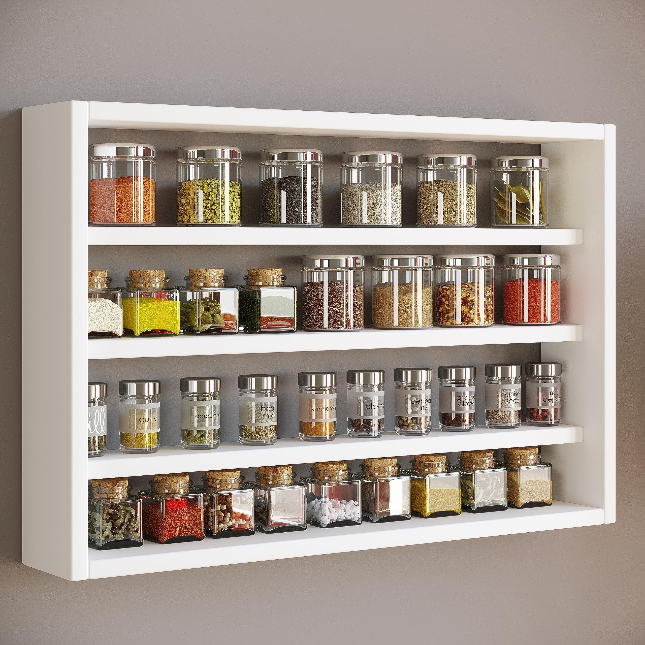 VCM Hängeschrank Weiß 60x10x40 cm 4 Fächer Regal Wandschrank Wandmontage | Stauraum für Geschirr, Gewürze und Vorräte - Küche und Wohnbereich - für Paare