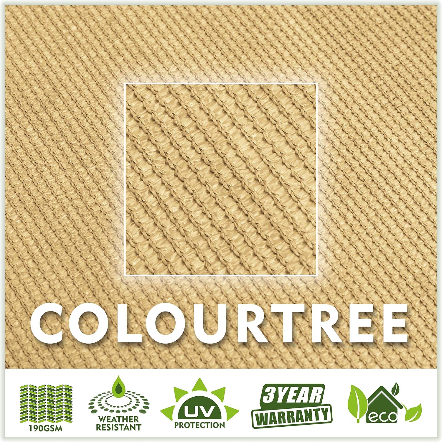 ColourTree CTAPR1214 Custom Size 13' x 13' Sand Beige Sun Shade Sail Canopy UV Block Square - Commercial Standard Heavy Duty - 190 GSM - 3 Years Warranty