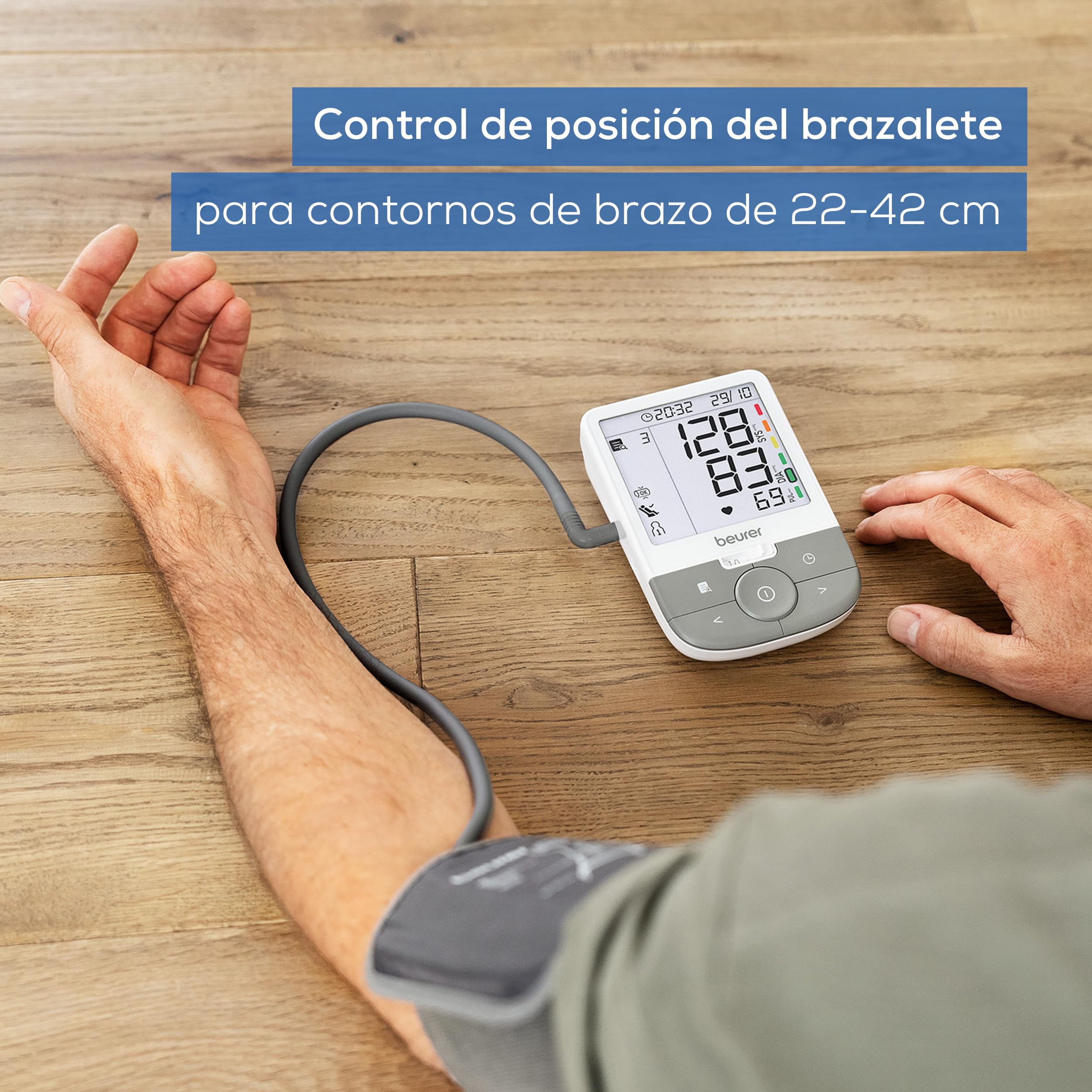 Beurer BM 53 Tensiómetro de brazo, fabricado en Europa, clínicamente validado, detección de AFib, indicador de riesgo, brazo 22-42 cm, transferencia de datos a Apple Health