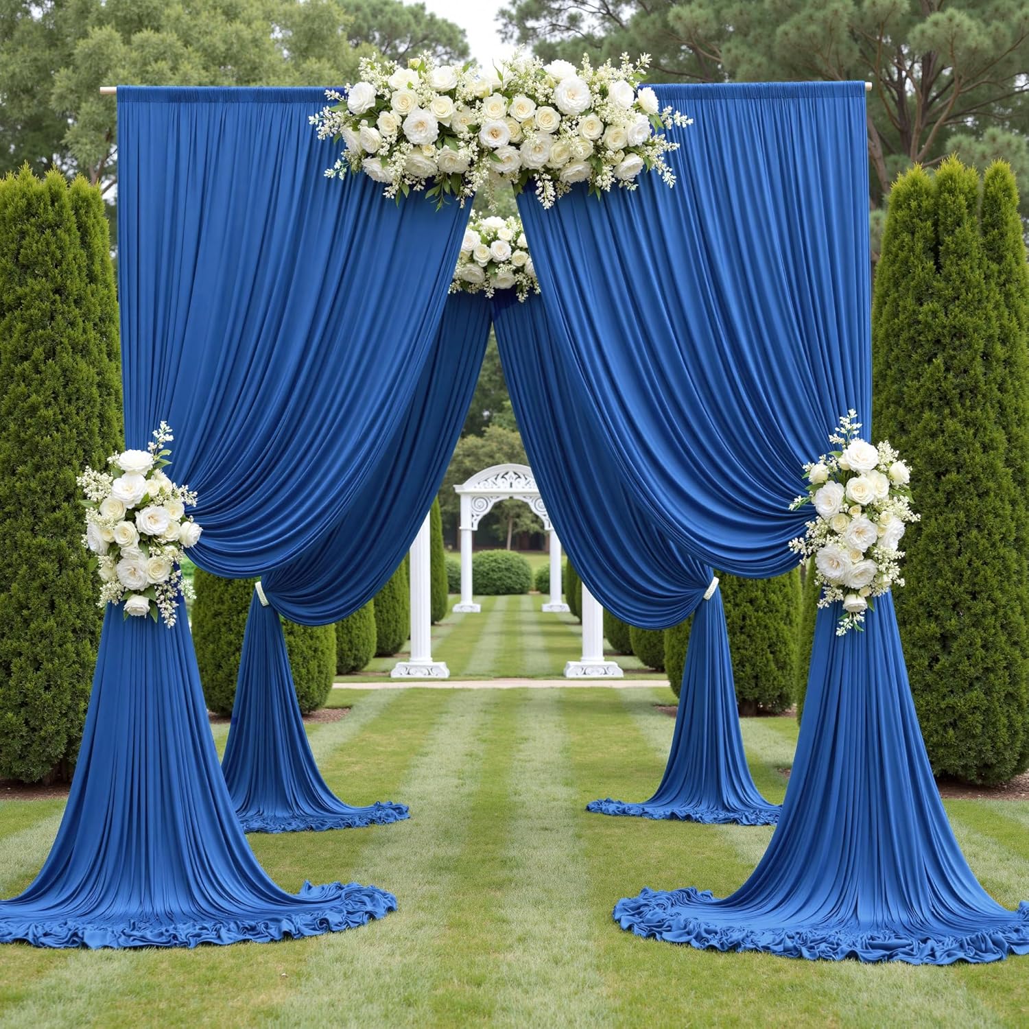 10ft12ft Royal Blue Backdrop Curtain for Wedding Parties, 2 Panels Wrinkle Free 12 FT Long Polyester Photo Backdrop Drapes Back Drop Cloth for Birthday Photography Background Party Backdrop Drapes