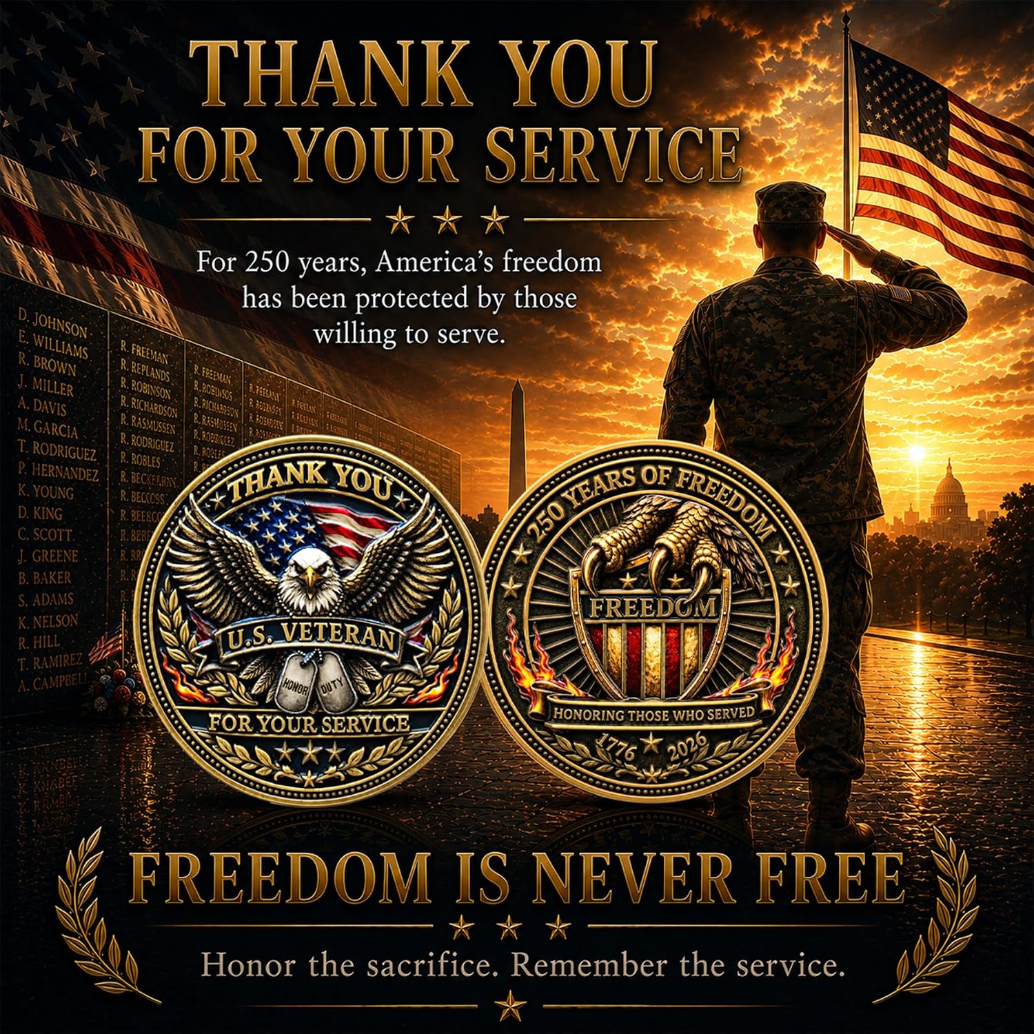 Veteran 250 Anniversary Commemorative Military Coin Gift Set for Collectors