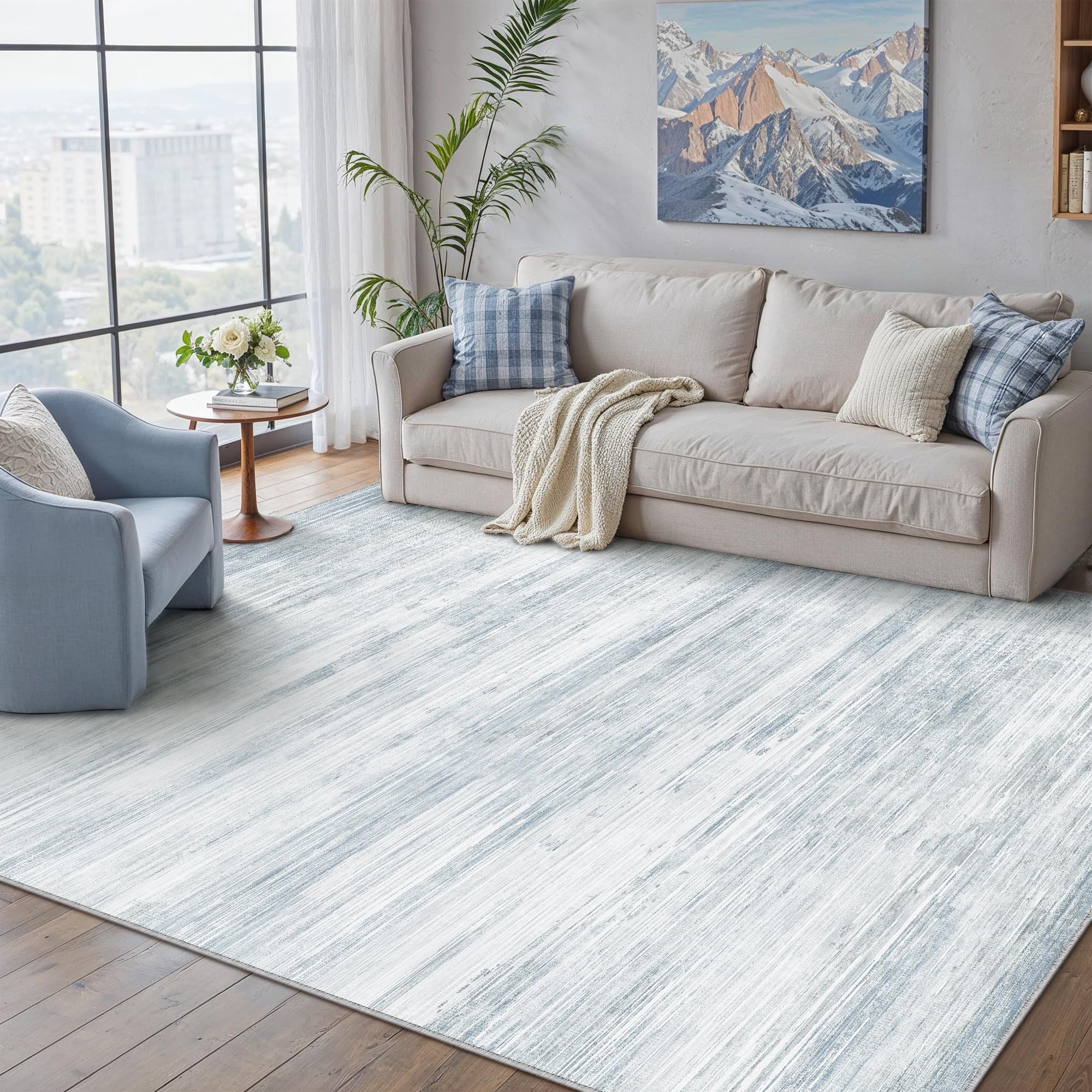 PureCozy Rugs Living Room Large Rug 140x200cm Blue Washable