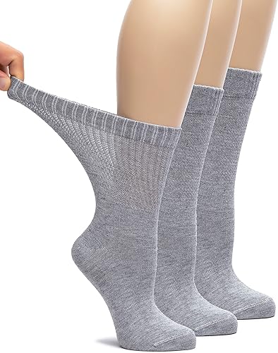 Hugh Ugoli Calcetines altos de bambú para diabéticos para mujer, suaves, anchos y elásticos, con puntera sin costuras y parte superior sin ataduras,