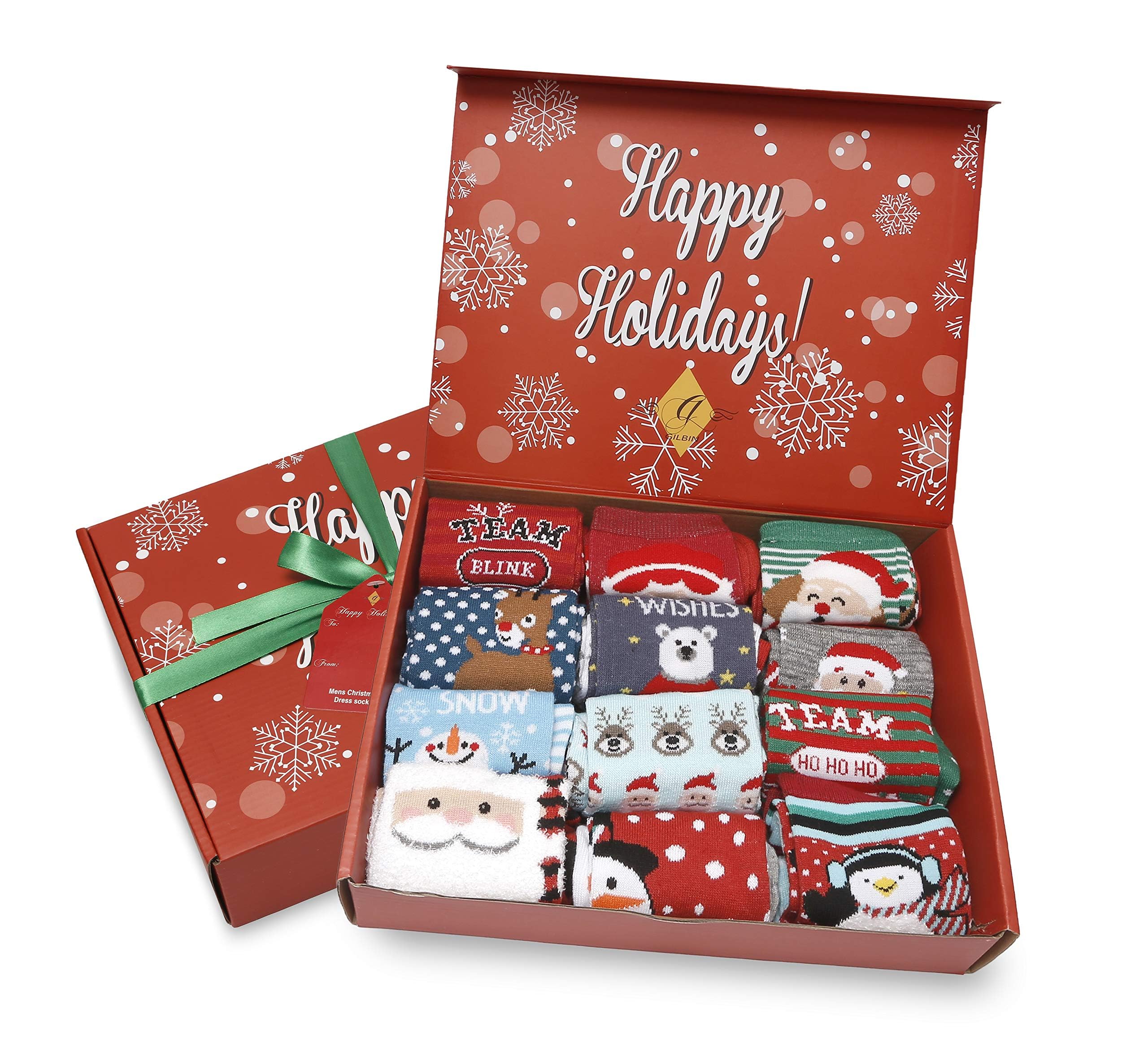 Gilbins 12 Pair, Holiday Christmas Socks, 12 Different Designs,Cheerful Messages For The Holidays, Women Size 9-11