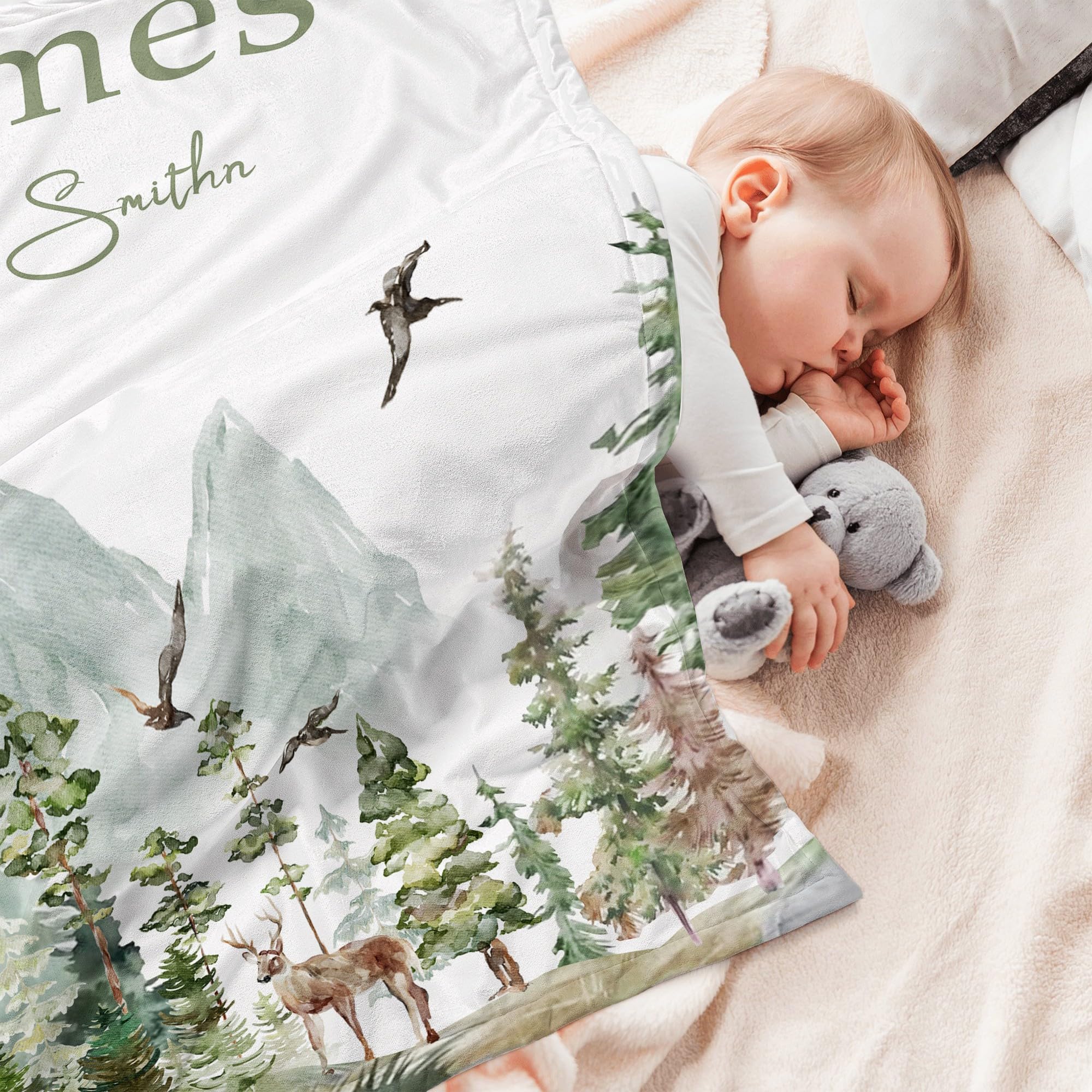 Edit Gift Personalized Woodland Baby Blanket with Name Custom Name Blanket for Boy Newborn Expect Mom Customized Gifts for Baby Shower Birthday Christmas