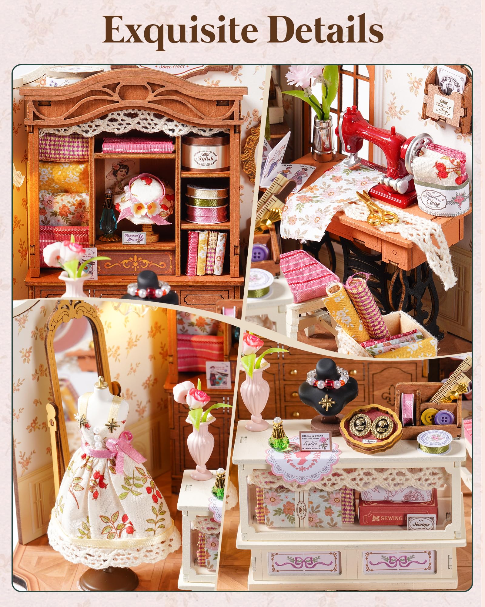 Rolife Casa delle Bambole Sartoria di Elsa Casa Miniatura Kit Modello in Legno Stile Vintage Rustico Decorazione Regalo di Compleanno per Lei