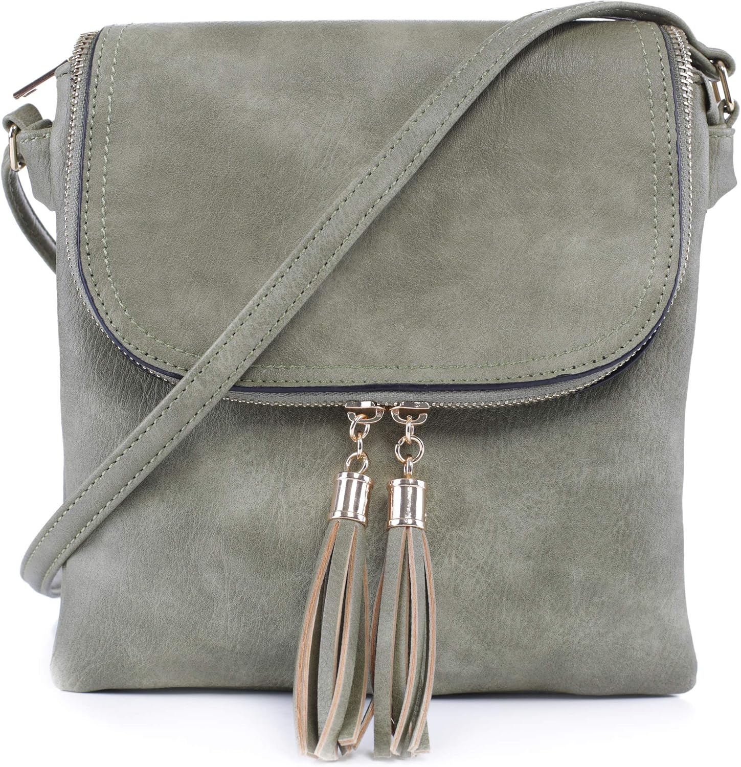 SG SUGU Lady's Fashion Vegan Leather Small Crossbody Purse Shoulder Bag with Double Tassel