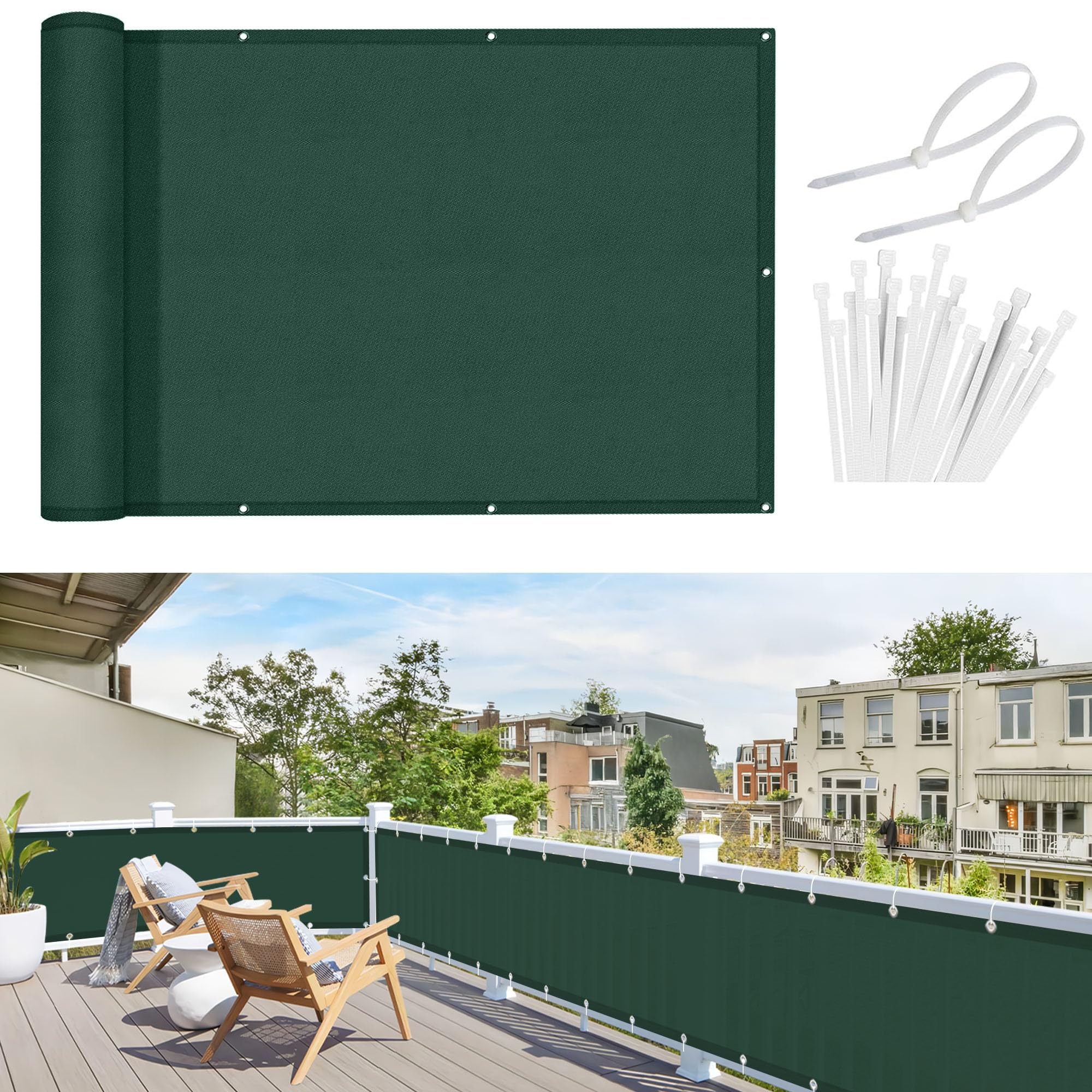 Sunnylaxx Frangivisto Balcone 90x300 cm Schermo Privacy Recinzione Copertura PES Verde Scuro