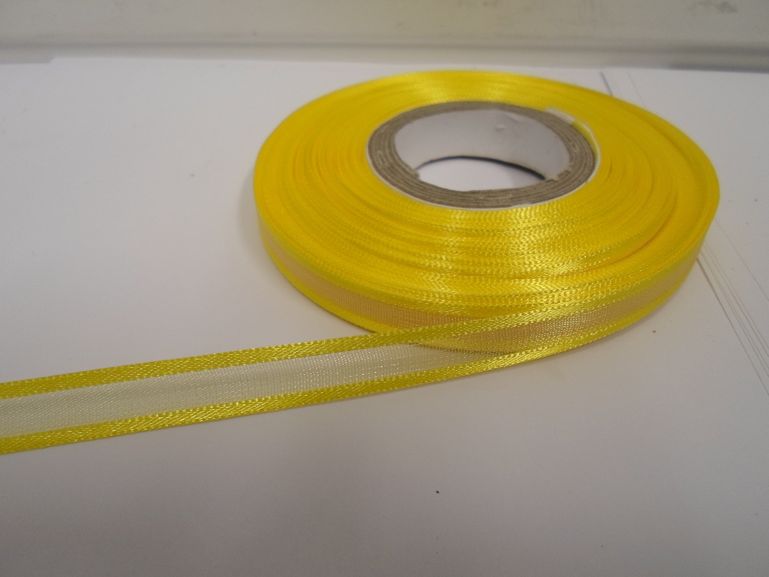 2 metres (Cut from Reel) x 10mm Edged Organza Ribbon Canary Bright Yellow Double Sided Satin Edge Sheer 10 mm 3/8" 1cm
