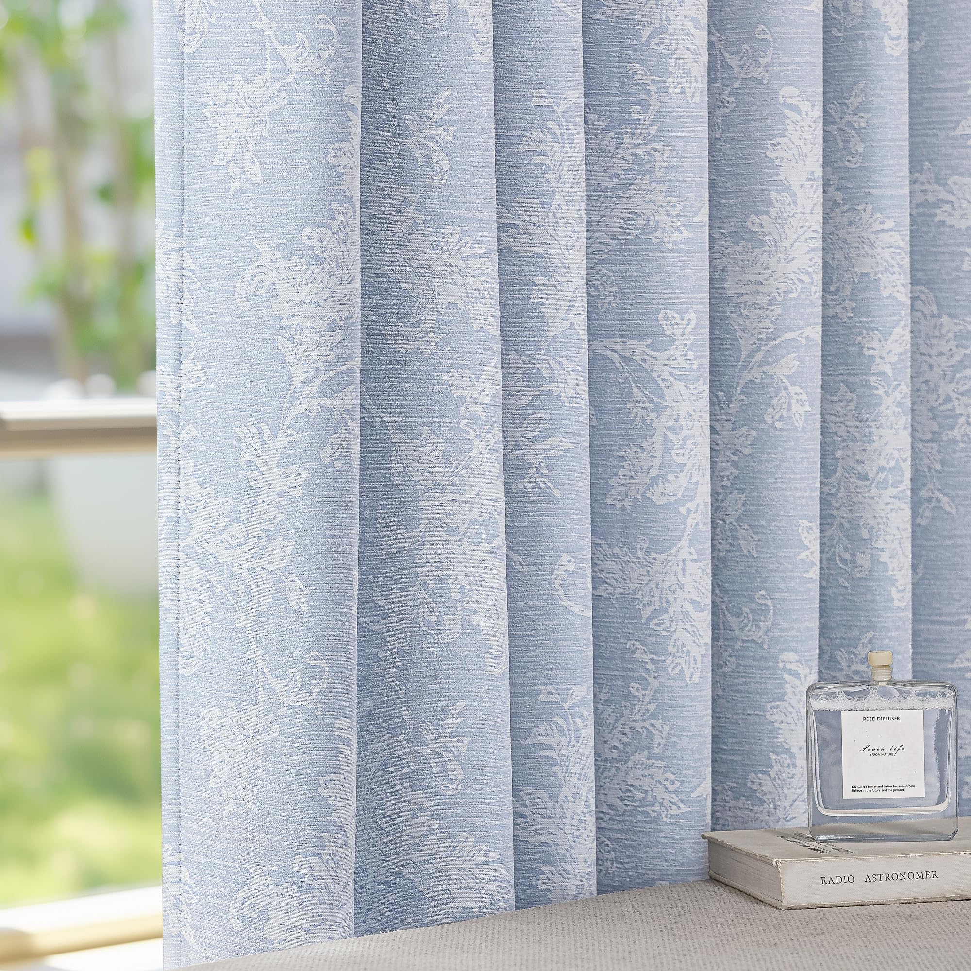 FMFUNCTEX Blue Floral Jacquard Blackout Curtains