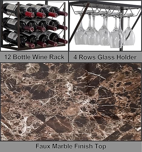 Miniatura 7 de Kings Brand Furniture - Soporte de estante de vino para encimera de 12 botellas con soporte para vidrio, estante de gabinete de almacenamiento de