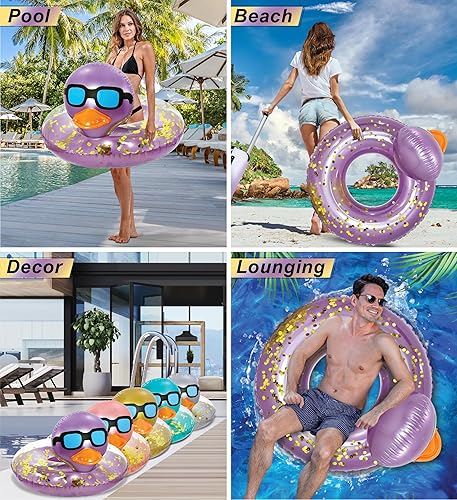 Miniatura 3 de POZA Flotador inflable de pato para piscina vinilo resistente a los rayos UV, confeti de pato para piscina, flotador de piscina de animales, anillo