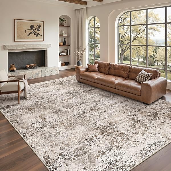 Earthy Brown Rug Ideas for Living Room Balance 21 Ultra-Thin Abstract Washable Rug