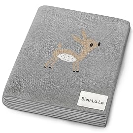 Bleu La La Knit Baby Swaddle Blanket - 100% Cotton Soft Cozy Receiving Swaddling Crib Stroller Quilt Blanket for Shower Gift Registry for Newborns, Infants, Toddlers, Unisex (Deer - Grey)