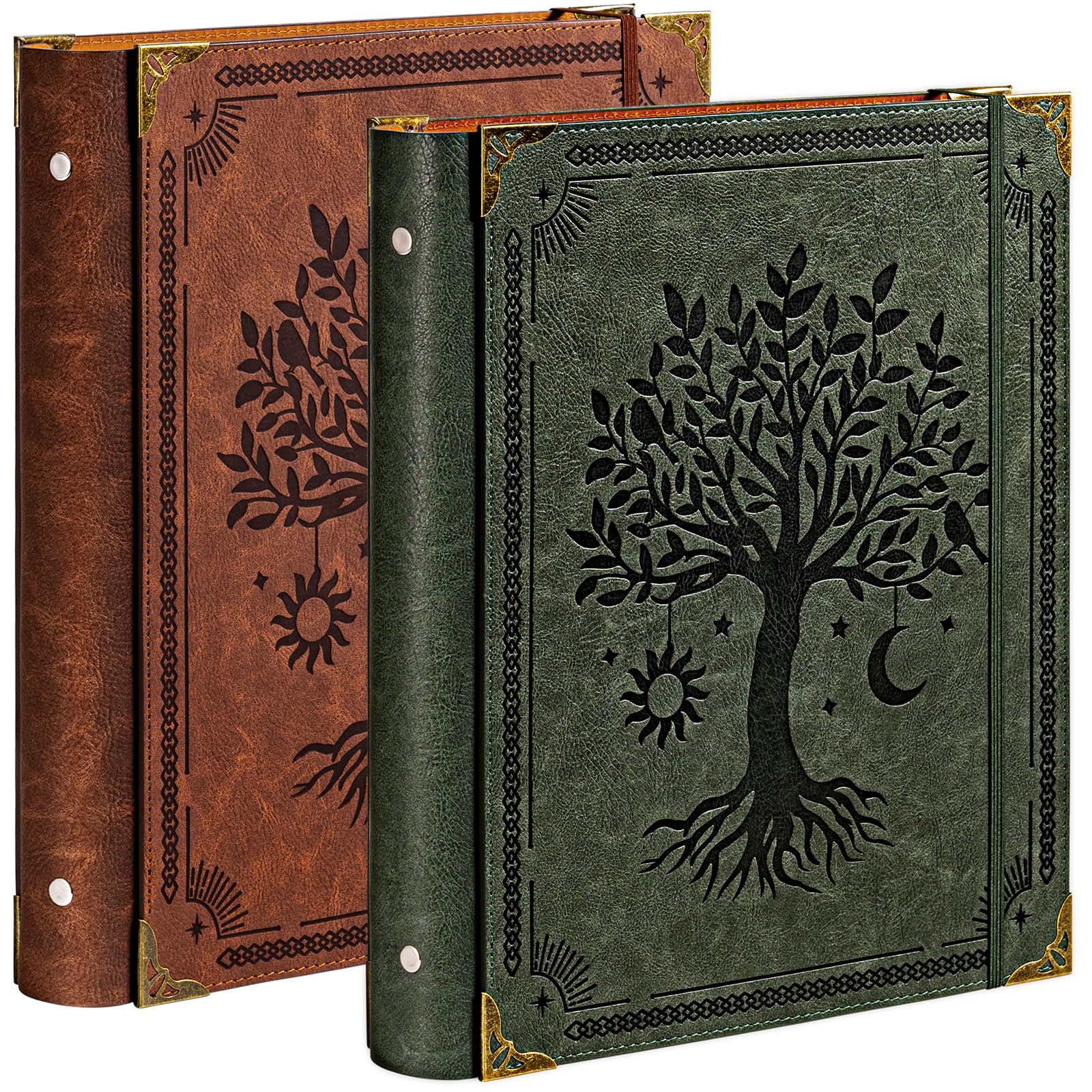 OVESMUSL 2 Pack PU Leather 3 Ring Binder, 1.5 Inch Green Brown — image 1