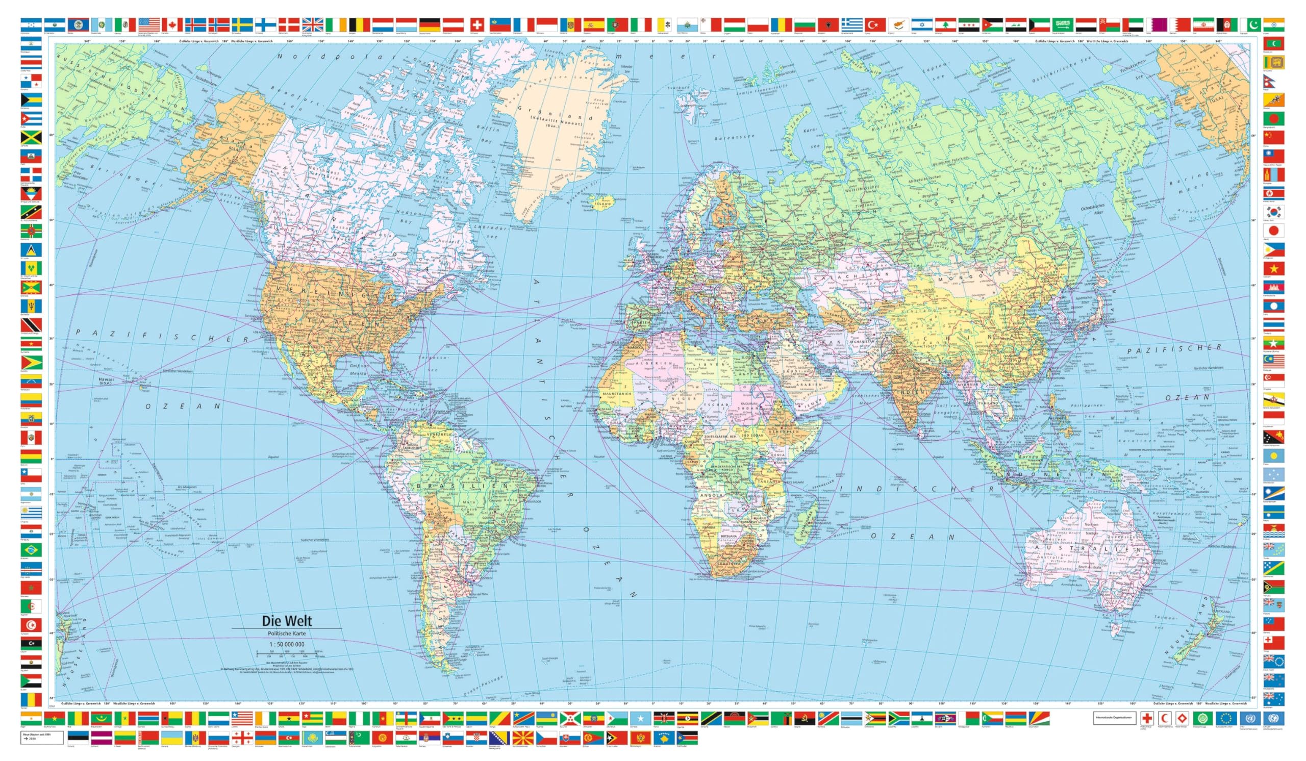 Welt political wall map laminated: laminiert