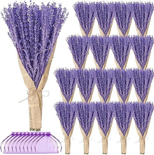 Yunlly 18 racimos de lavanda seca de 15.7 pulgadas, flores de lavanda secas naturales, 1440-1620 tallos en total para decoración de malezas,