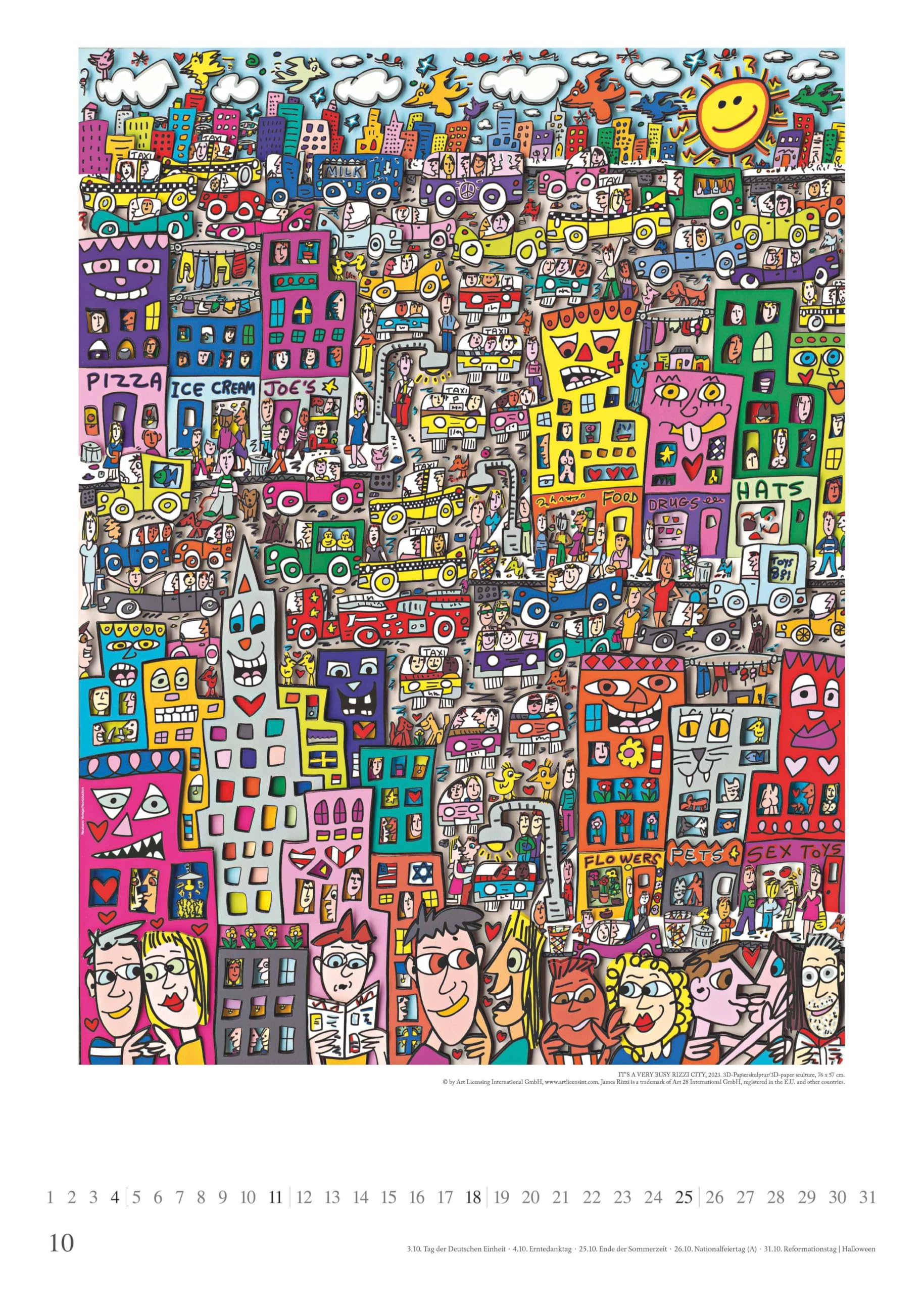 DUMONT - James Rizzi 2026 – Kunst-Poster-Kalender 50 x 70 cm, Pop-Art Wandkalender für Kunstliebhaber & Rizzi-Fans