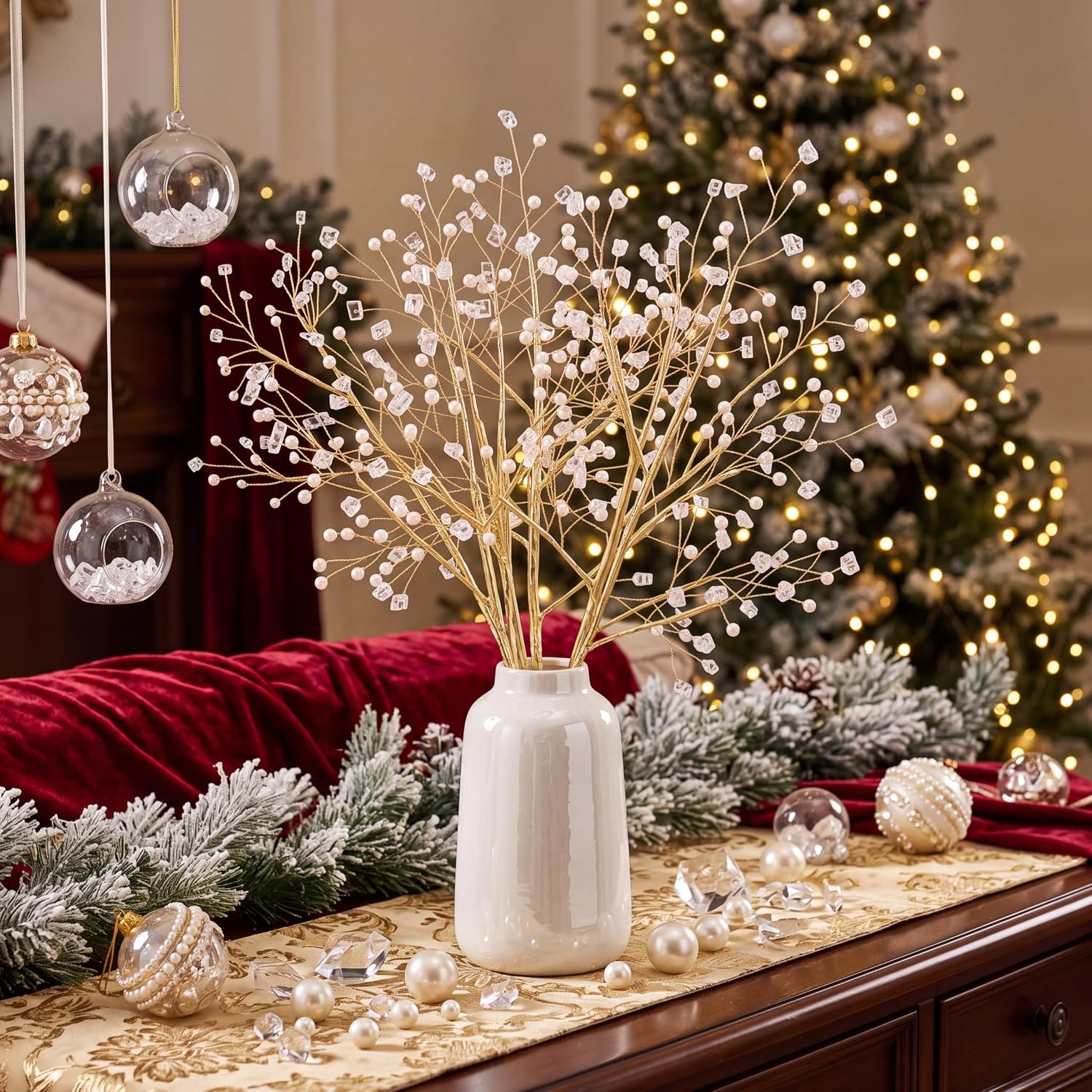 RattanView 6 Pcs Pearl Crystal Christmas Tree Floral Picks