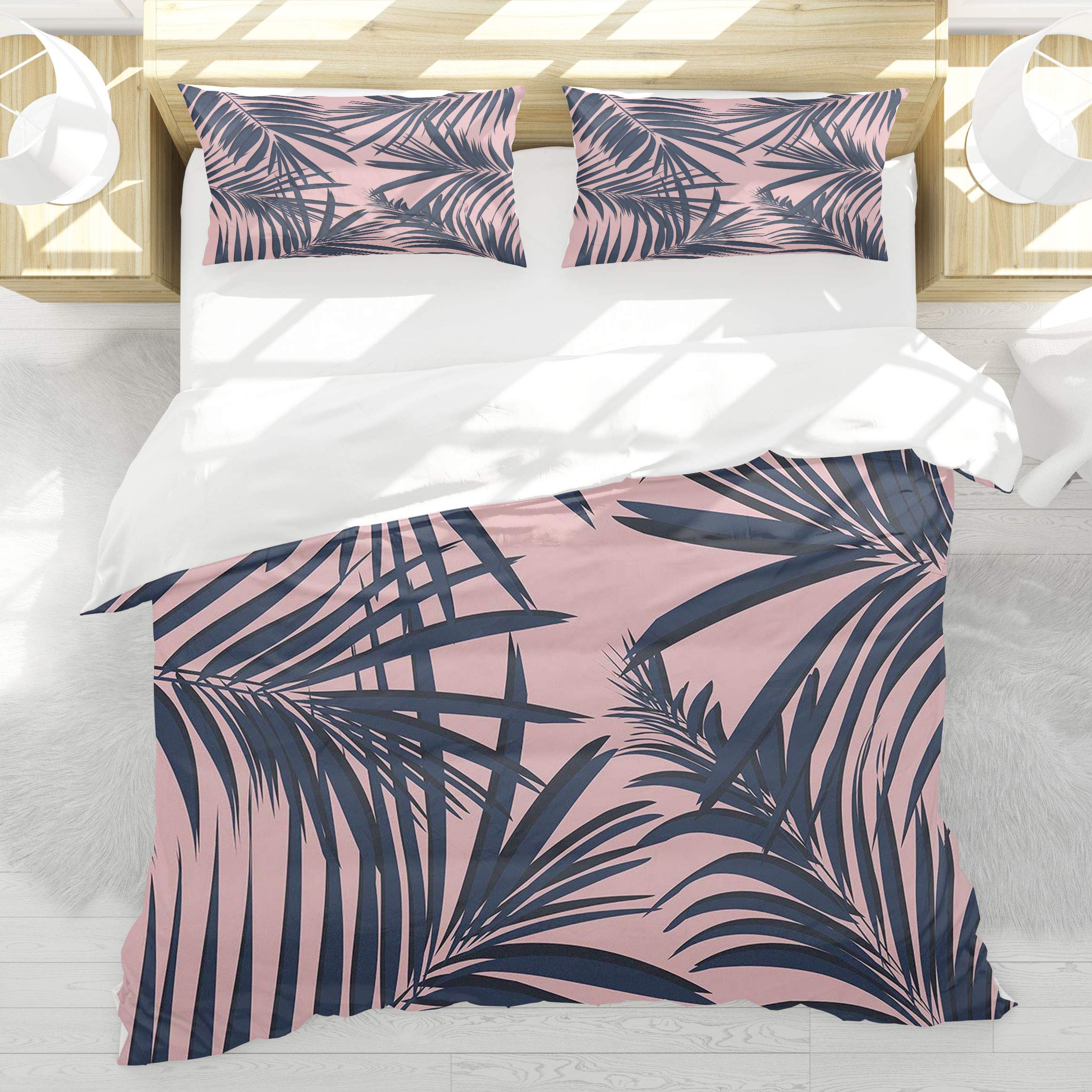 Housse de couette tropicale bleu marine 220x240cm aux motifs exotiques exclusifs