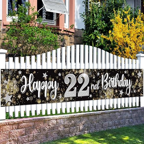 Miniatura 5 de Nelbiirth Cartel de feliz cumpleaños número 20 con estrellas negras y plateadas para el patio  Saludos a los veinte años de cumpleaños para el hogar