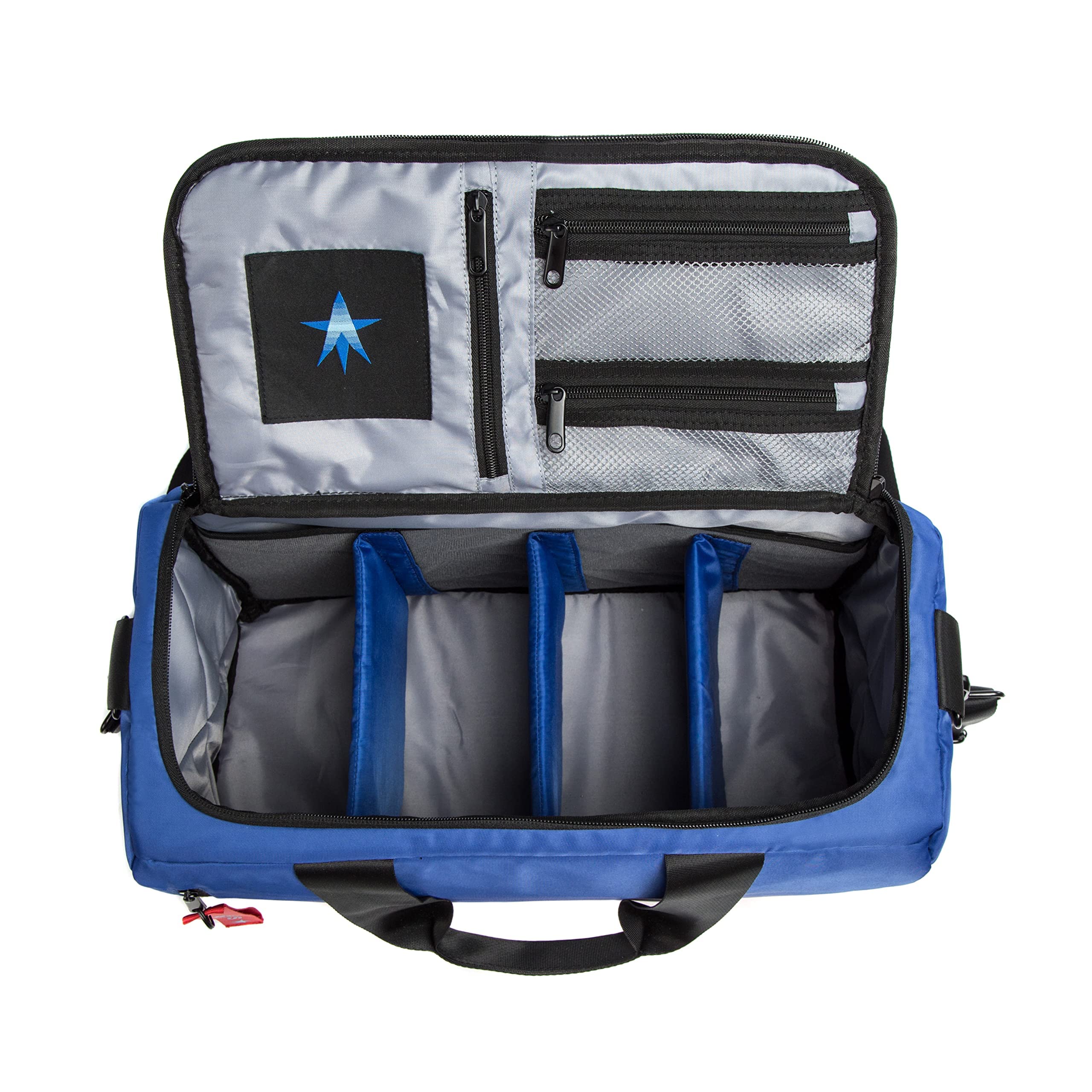 Borsone da viaggio con 3 scomparti regolabili per scarpe da ginnastica, allenamento sportivo e weekender, TSA, da uomo, Blu-Rosso, Medium