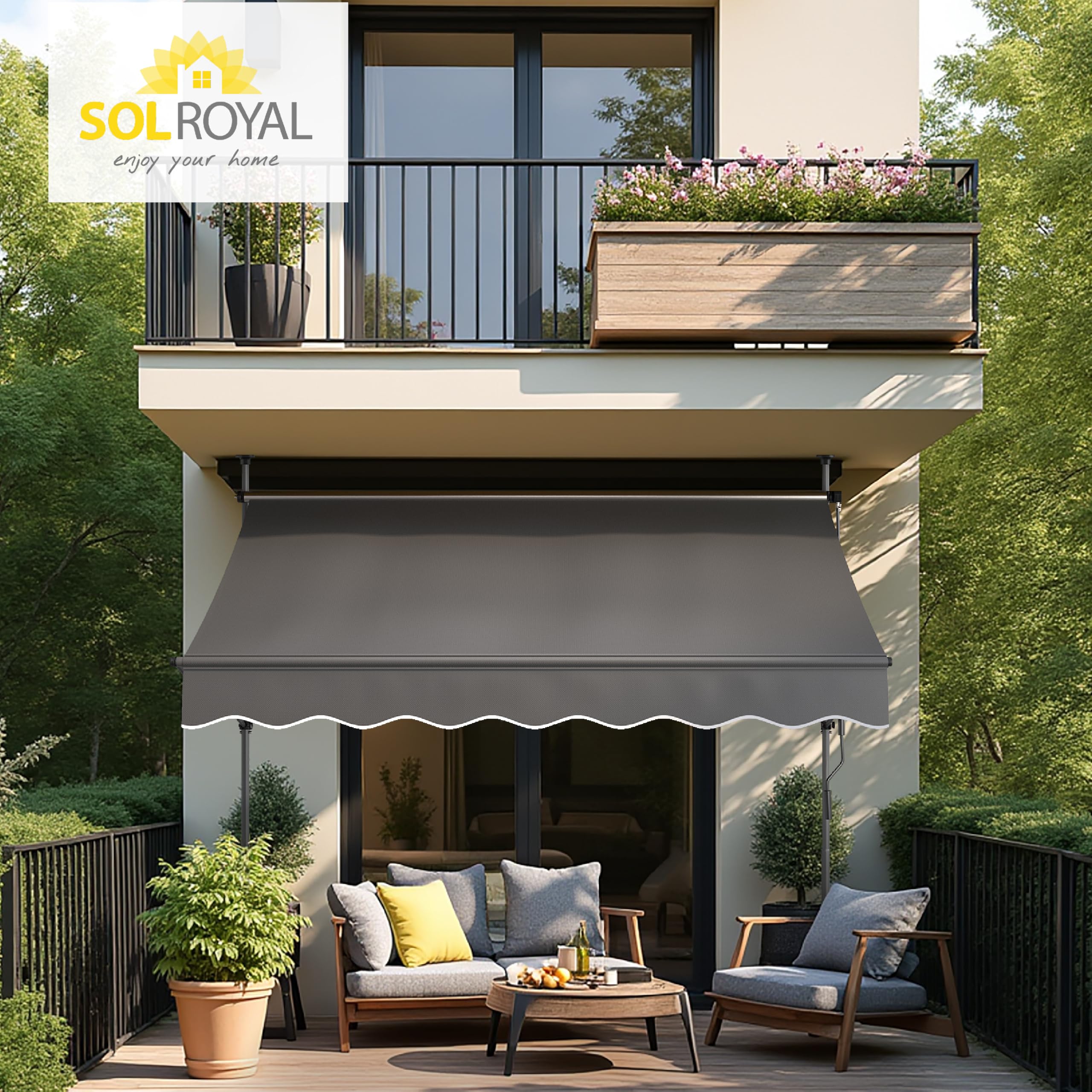 Sol Royal Toldo de Pinza sin Taladrar con Manivela Resistente a Rayos UV | 1,5m de ancho antracita protección solar balcón terraza de pie para pinzar marquesina enrollable agujeros parasol BM3