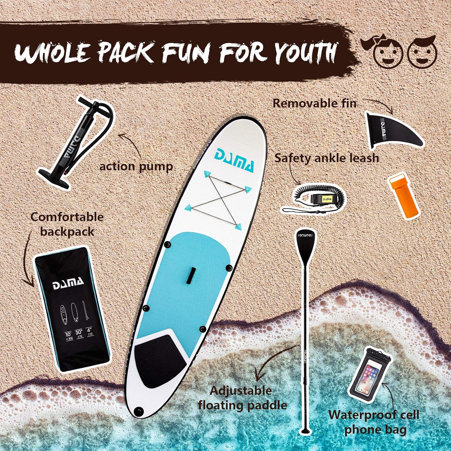 DAMA Premium Inflatable Stand Up Paddle Board (6 inch Thick), sup Board for Adults, SUP, Yoga Boards, Fishing Paddle Boards w/SUP Accessories, 4pcs Kayak Paddle, 32” Wide Stance, Non-Slip Deck
