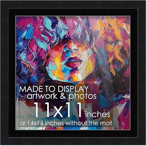 Miniatura 80 de Marco de madera negra de 9 x 9 pulgadas con paspartú blanco Con paspartú de 12 x 12 a 9 x 9 pulgadas Protector inastillable acrílico UV