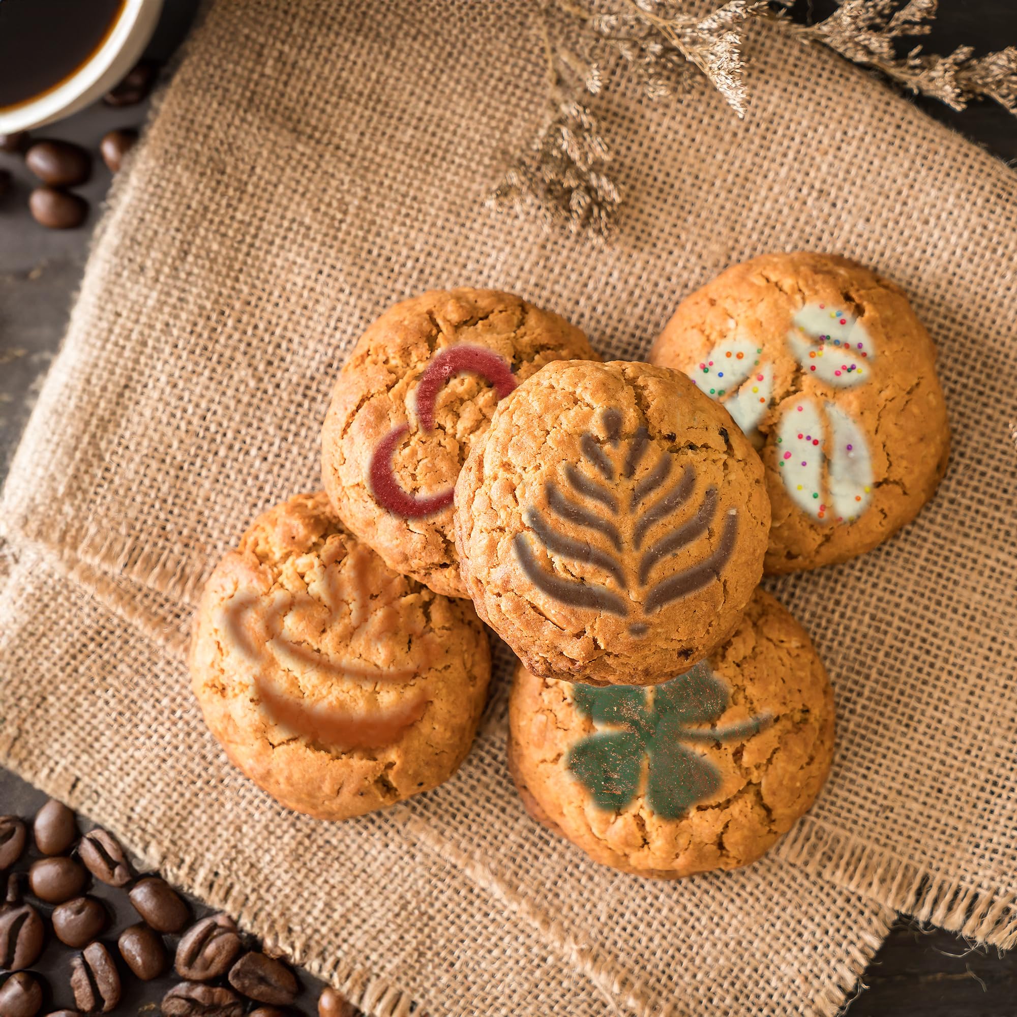 NAKLEO Coffee Stencils and Cookies Decoration 14Pcs 7x7 and 11x11cm, Reusable Plastic Baking Templates, Coffee Heart Beans - Image 3