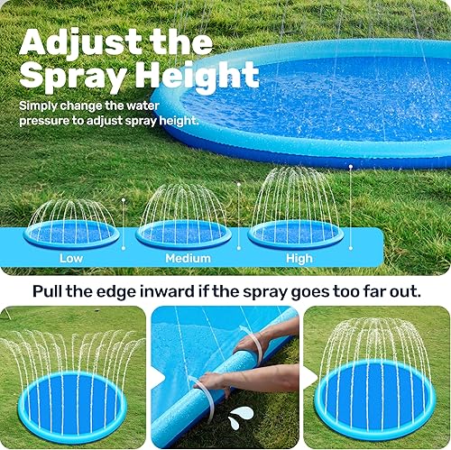 Vista 3 de SLOOSH Tapete antideslizante de 72 pulgadas para salpicaduras, juguetes de agua para exteriores, tapete de juego para niños y perros, regadera Azul