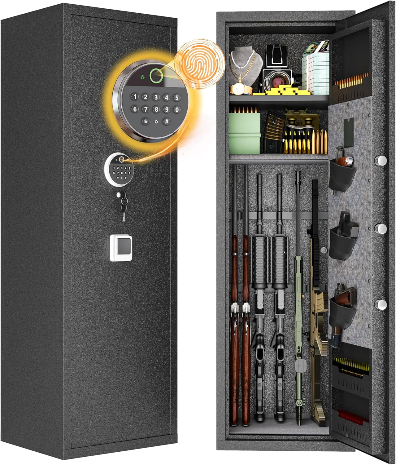 PRESTELION Gun Safe for Home Rifle and Pistols,No Assembly Required Gun Cabinet with Adjustable Shelves and Locking Built-in Cabinet,Shotgun Safe,Long Gun Safe with Dual Alarm & Mute Mode