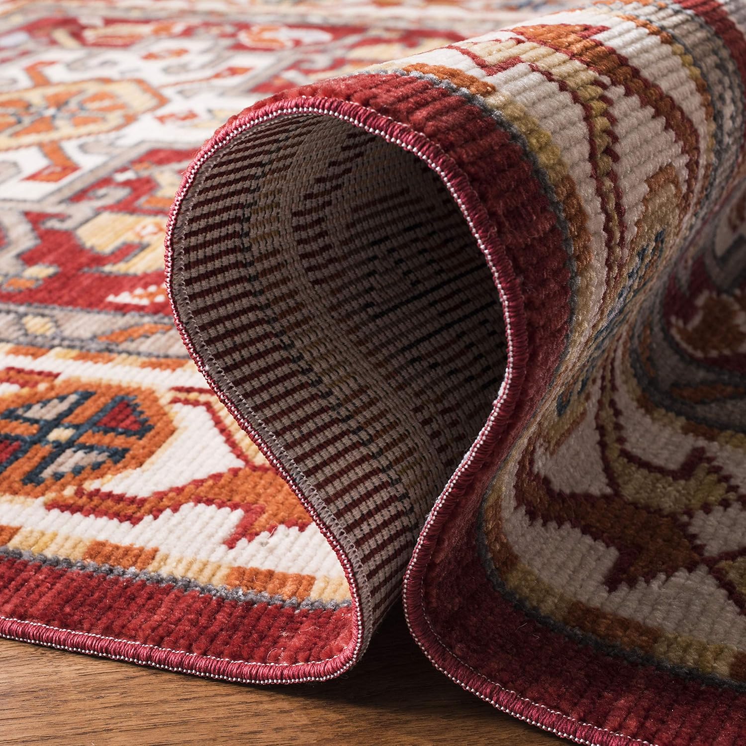 SAFAVIEH Farmhouse Collection 2'1" x 8' Ivory/Red FMH825A Oriental Tribal Tassel Runner Rug