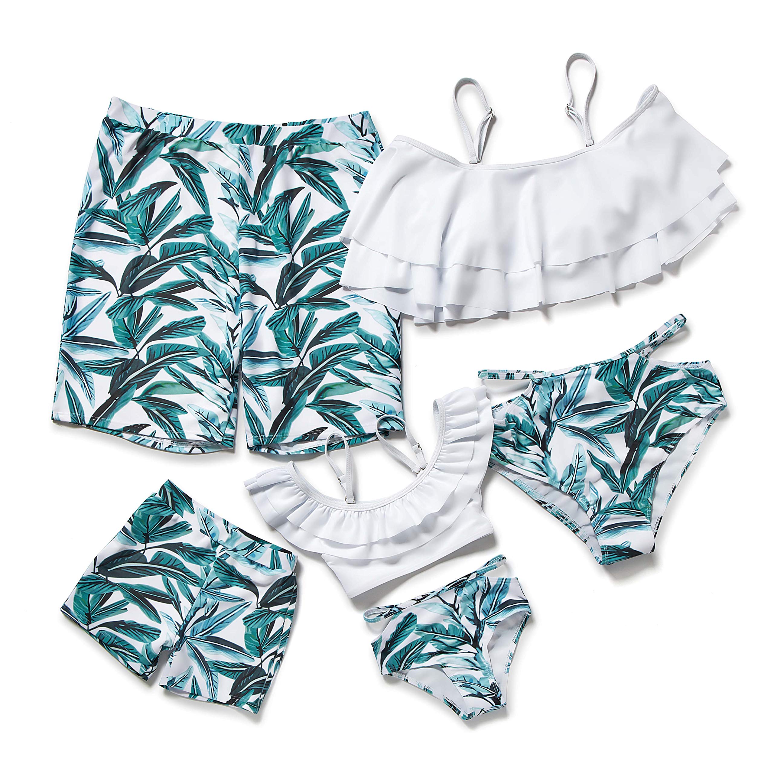 HerbeezaFamily Matching Swimsuits, Two Piece Swimsuit High Waisted Off Shoulder Ruffled Printed Mommy and Me Bikini Set
