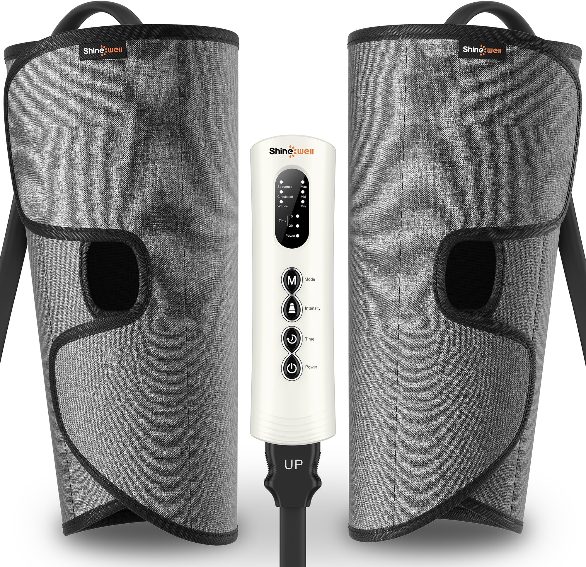 SHINE WELL Leg Compression Massager for Circulation and Pain Relief Fsa, Air Compression Calf Massager with 3 Modes 3 Intensities 2 Timing, for Restless Legs Syndrome Relief, Wellness Gift for Mom Dad